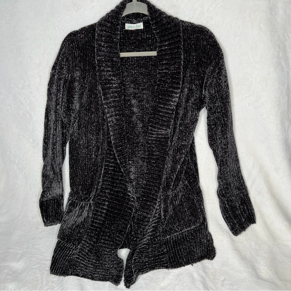 Chenille Cardigan in Carbon from Grace and Lace